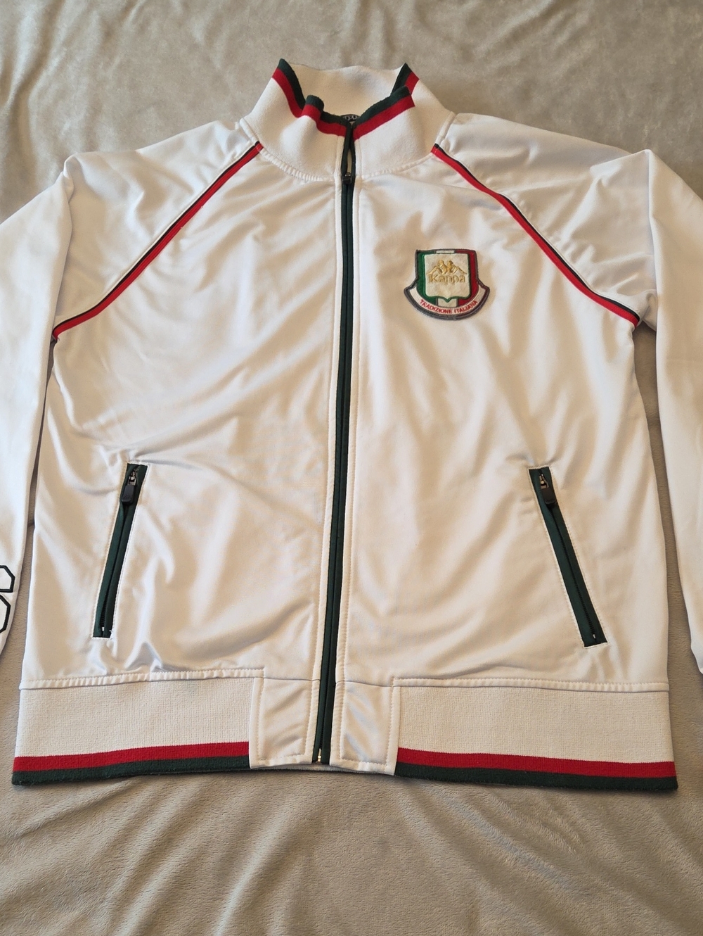Kappa Tracksuit Top, Size L, White, Green & Red